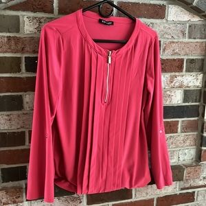 ROZ & ALI Salmon Pink Pleated 1/4 Zip Detail Blouse NWOT
